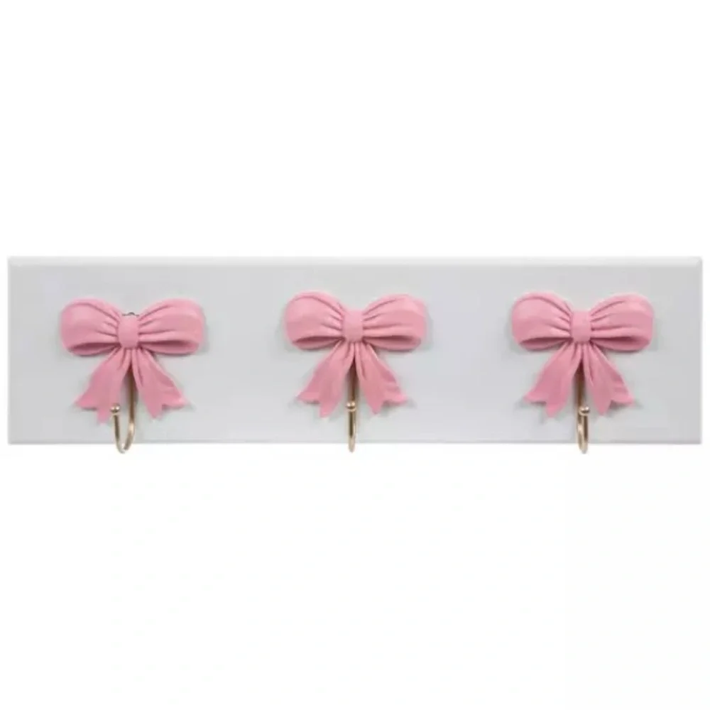 Pink Bow Wood Wall Decor With Hooks